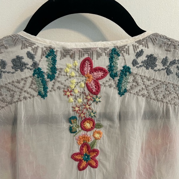 Johnny Was Sheer White Boho Embroidered V-neck Coverup Tunic - Picture 5 of 9